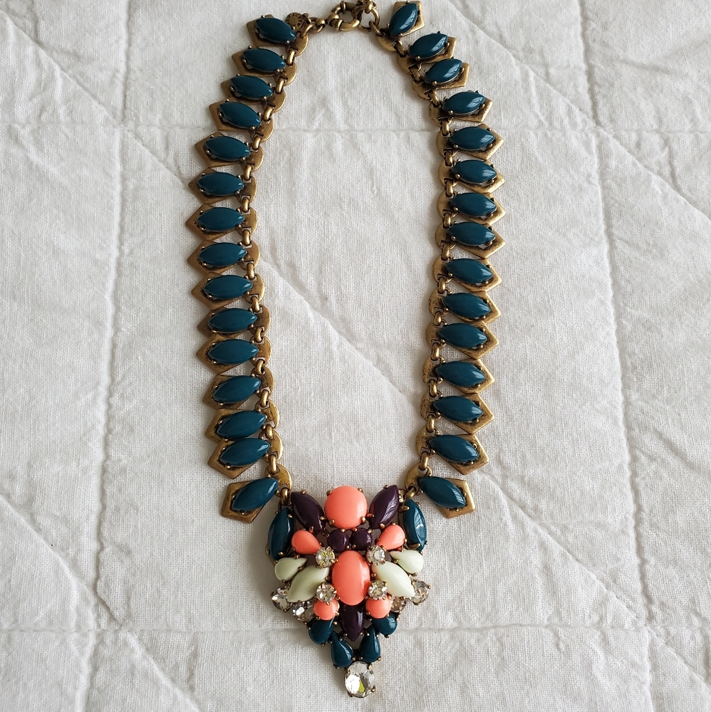 J. Crew Necklace in brass with multi-colored stones